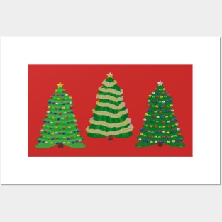 Festive Christmas Trees Trio (Red Background) Posters and Art